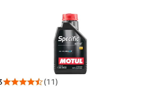 Czarna butelka oleju silnikowego Motul Specific dexos2 5W30 z czerwonym korkiem.